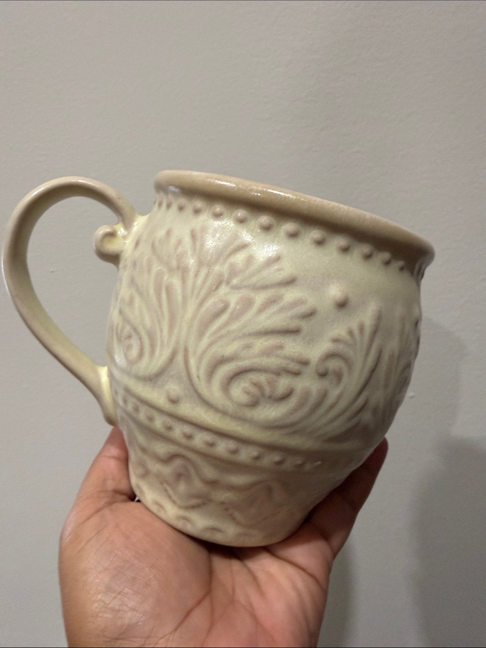 Handcrafted Embossed Ceramic Mug - Cream coffee tea brand new gifts